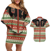 Western Yoke Couples Matching Off Shoulder Short Dress and Hawaiian Shirt Funny Six Seven Christmas - Wonder Print Shop