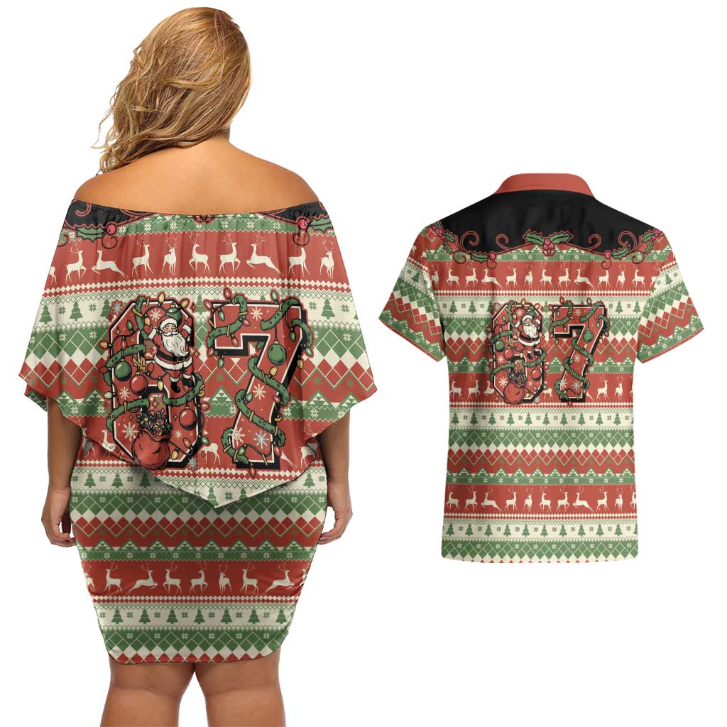 Western Yoke Couples Matching Off Shoulder Short Dress and Hawaiian Shirt Funny Six Seven Christmas - Wonder Print Shop