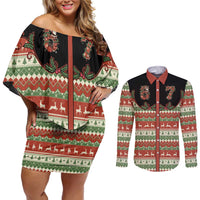 Western Yoke Couples Matching Off Shoulder Short Dress and Long Sleeve Button Shirt Funny Six Seven Christmas - Wonder Print Shop