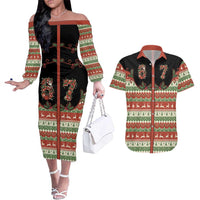 Western Yoke Couples Matching Off The Shoulder Long Sleeve Dress and Hawaiian Shirt Funny Six Seven Christmas - Wonder Print Shop