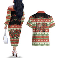 Western Yoke Couples Matching Off The Shoulder Long Sleeve Dress and Hawaiian Shirt Funny Six Seven Christmas - Wonder Print Shop
