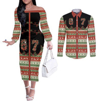 Western Yoke Couples Matching Off The Shoulder Long Sleeve Dress and Long Sleeve Button Shirt Funny Six Seven Christmas - Wonder Print Shop