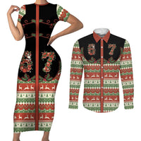 Western Yoke Couples Matching Short Sleeve Bodycon Dress and Long Sleeve Button Shirt Funny Six Seven Christmas - Wonder Print Shop