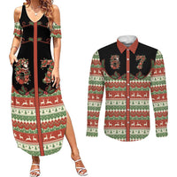Western Yoke Couples Matching Summer Maxi Dress and Long Sleeve Button Shirt Funny Six Seven Christmas - Wonder Print Shop