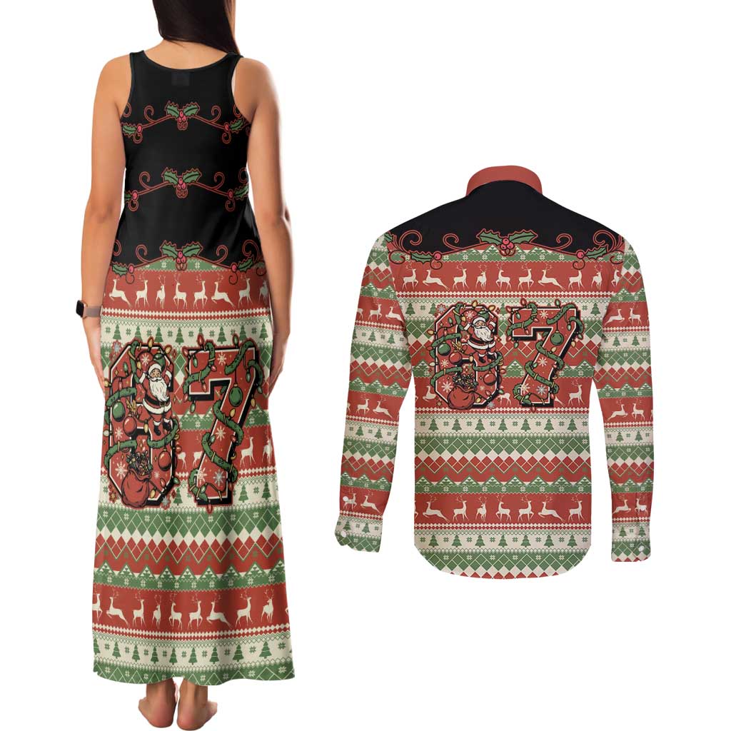 Western Yoke Couples Matching Tank Maxi Dress and Long Sleeve Button Shirt Funny Six Seven Christmas - Wonder Print Shop
