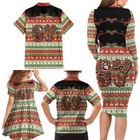 Western Yoke Family Matching Long Sleeve Bodycon Dress and Hawaiian Shirt Funny Six Seven Christmas - Wonder Print Shop