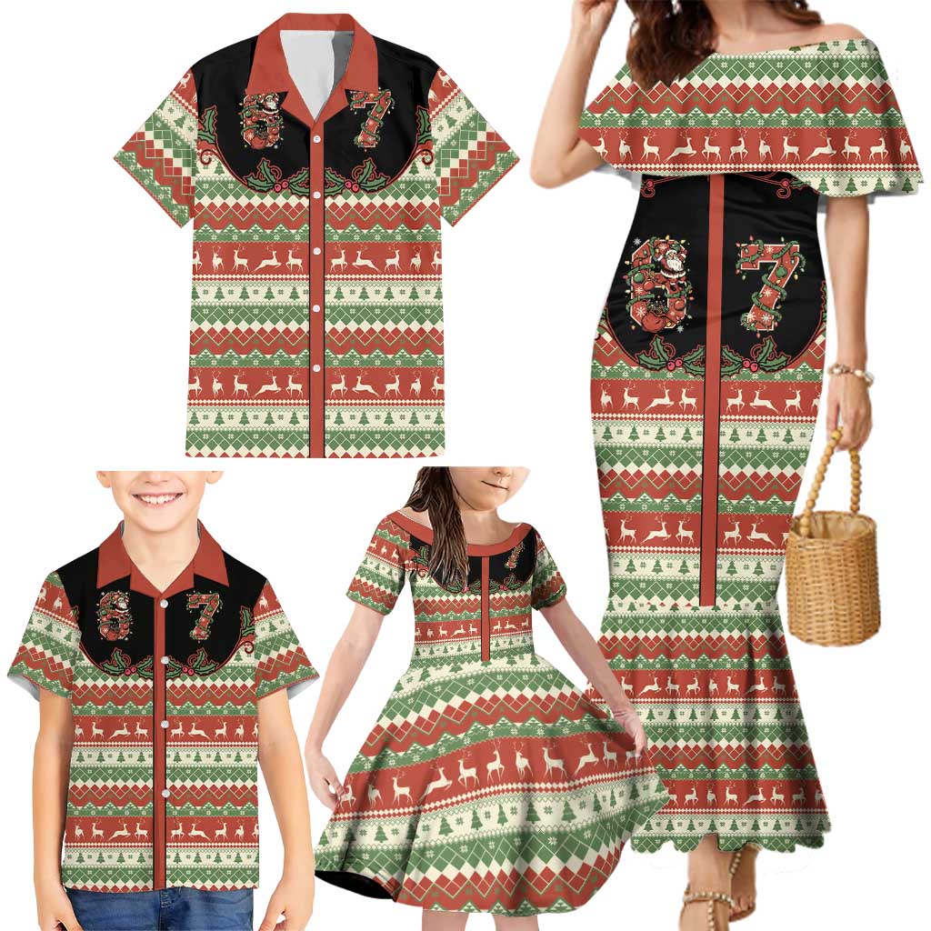 Western Yoke Family Matching Mermaid Dress and Hawaiian Shirt Funny Six Seven Christmas - Wonder Print Shop