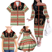 Western Yoke Family Matching Off The Shoulder Long Sleeve Dress and Hawaiian Shirt Funny Six Seven Christmas - Wonder Print Shop