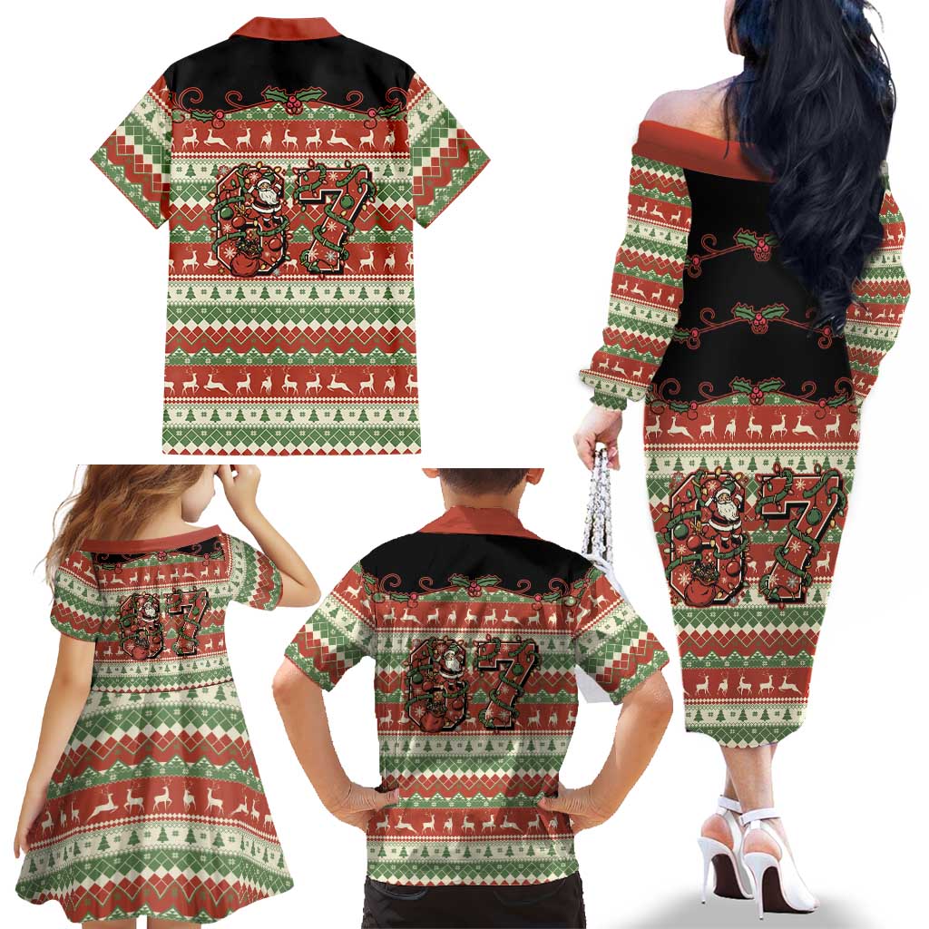 Western Yoke Family Matching Off The Shoulder Long Sleeve Dress and Hawaiian Shirt Funny Six Seven Christmas - Wonder Print Shop