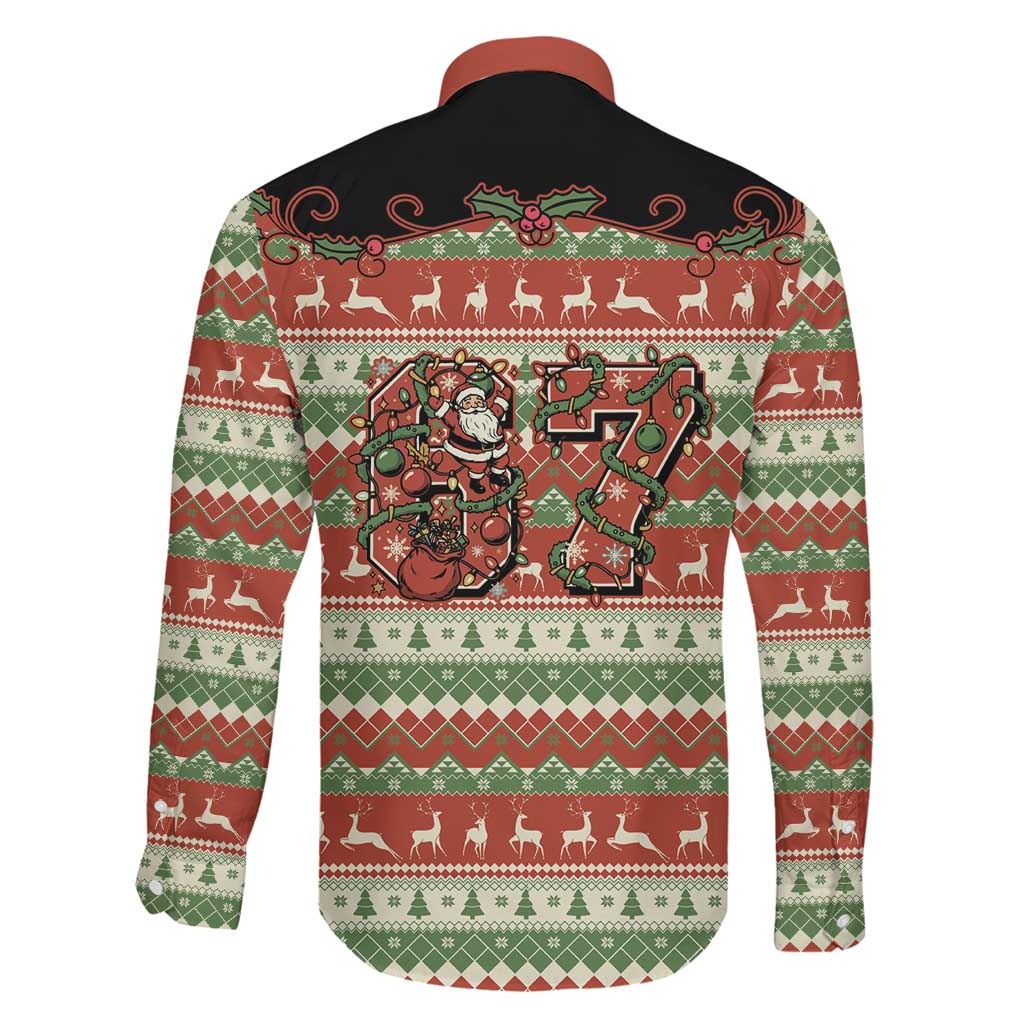 Western Yoke Family Matching Off The Shoulder Long Sleeve Dress and Hawaiian Shirt Funny Six Seven Christmas - Wonder Print Shop