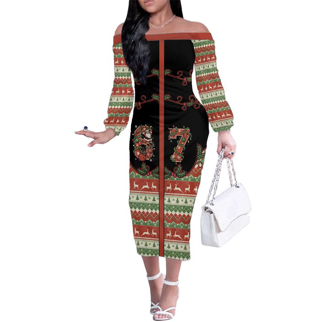 Western Yoke Family Matching Off The Shoulder Long Sleeve Dress and Hawaiian Shirt Funny Six Seven Christmas - Wonder Print Shop