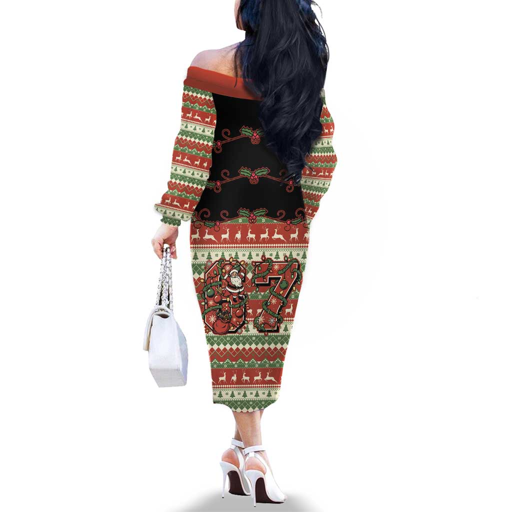 Western Yoke Family Matching Off The Shoulder Long Sleeve Dress and Hawaiian Shirt Funny Six Seven Christmas - Wonder Print Shop