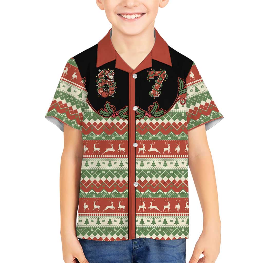 Western Yoke Family Matching Off The Shoulder Long Sleeve Dress and Hawaiian Shirt Funny Six Seven Christmas - Wonder Print Shop