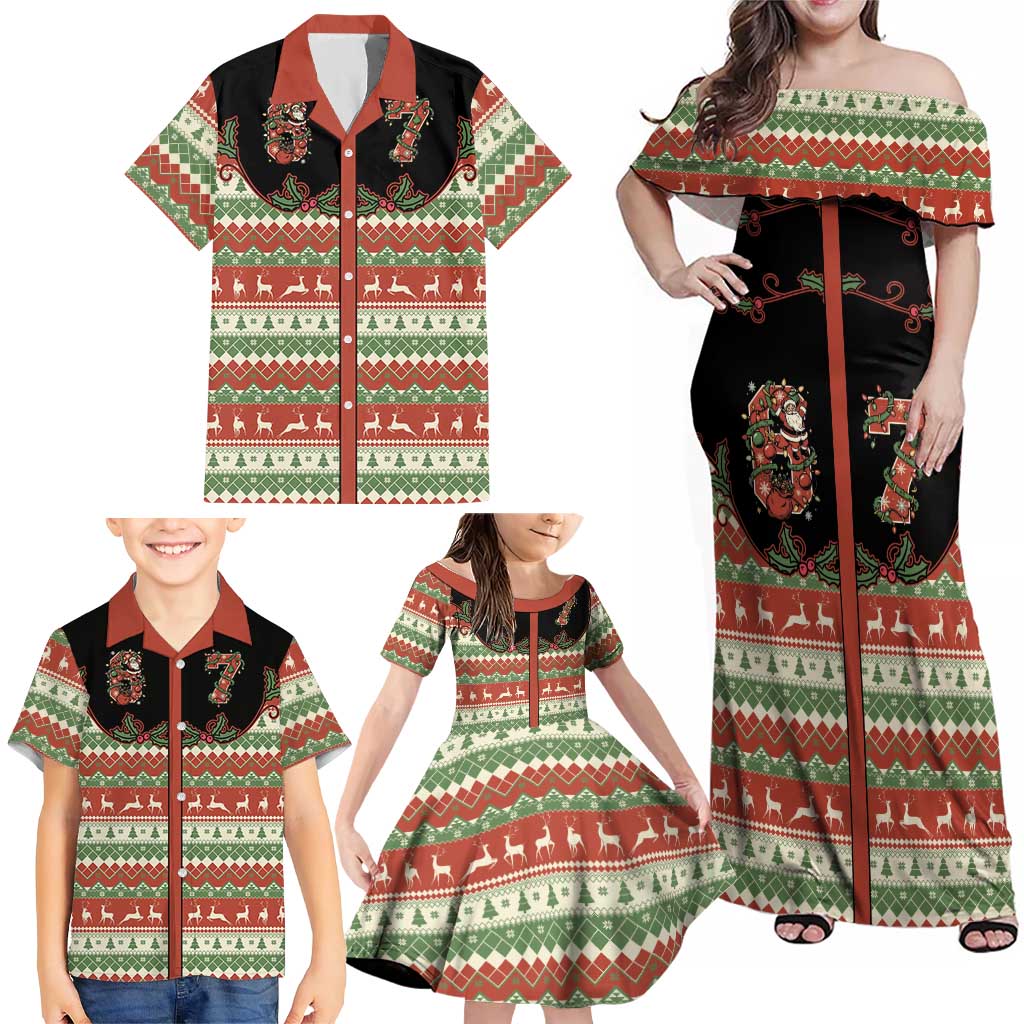 Western Yoke Family Matching Off Shoulder Maxi Dress and Hawaiian Shirt Funny Six Seven Christmas - Wonder Print Shop