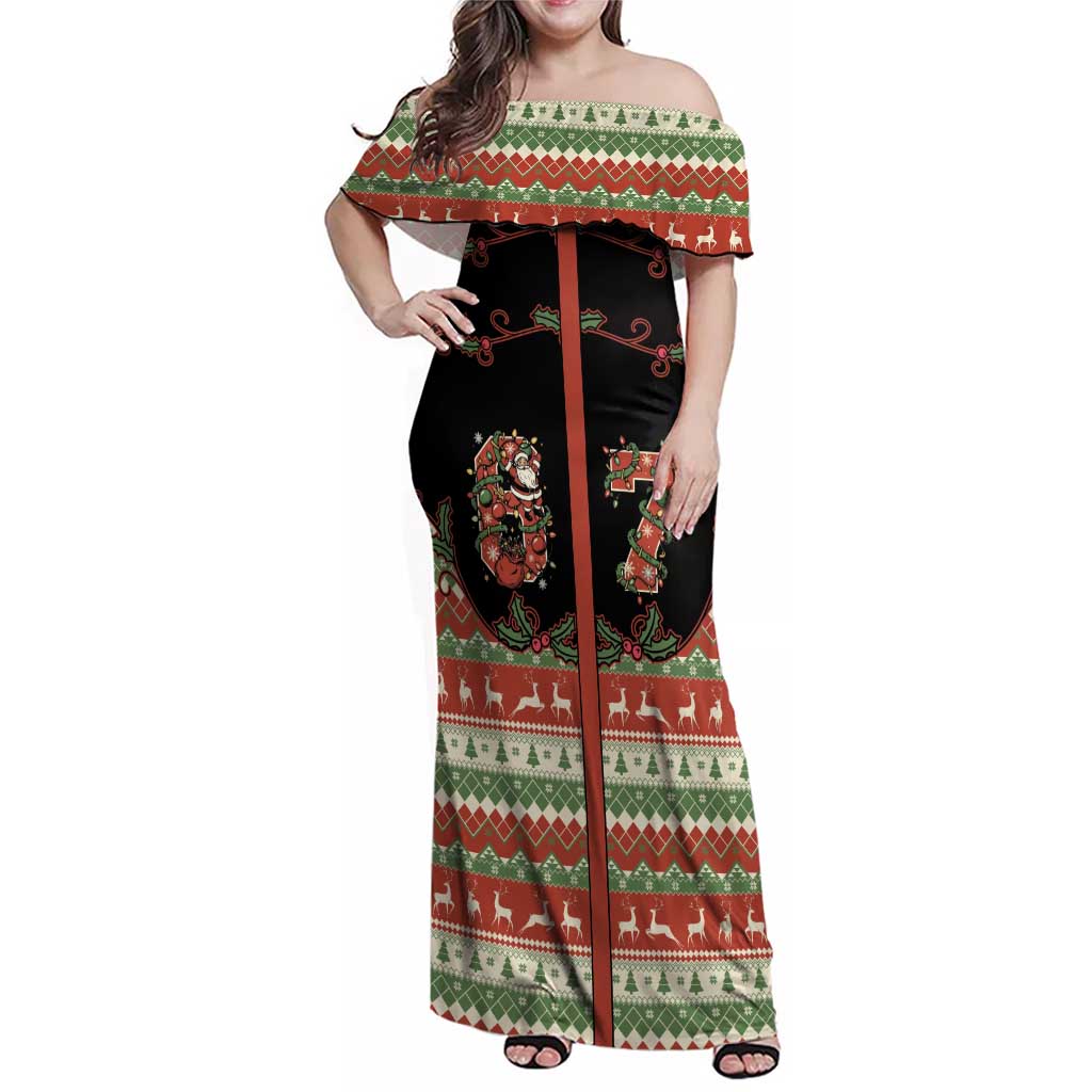 Western Yoke Family Matching Off Shoulder Maxi Dress and Hawaiian Shirt Funny Six Seven Christmas - Wonder Print Shop