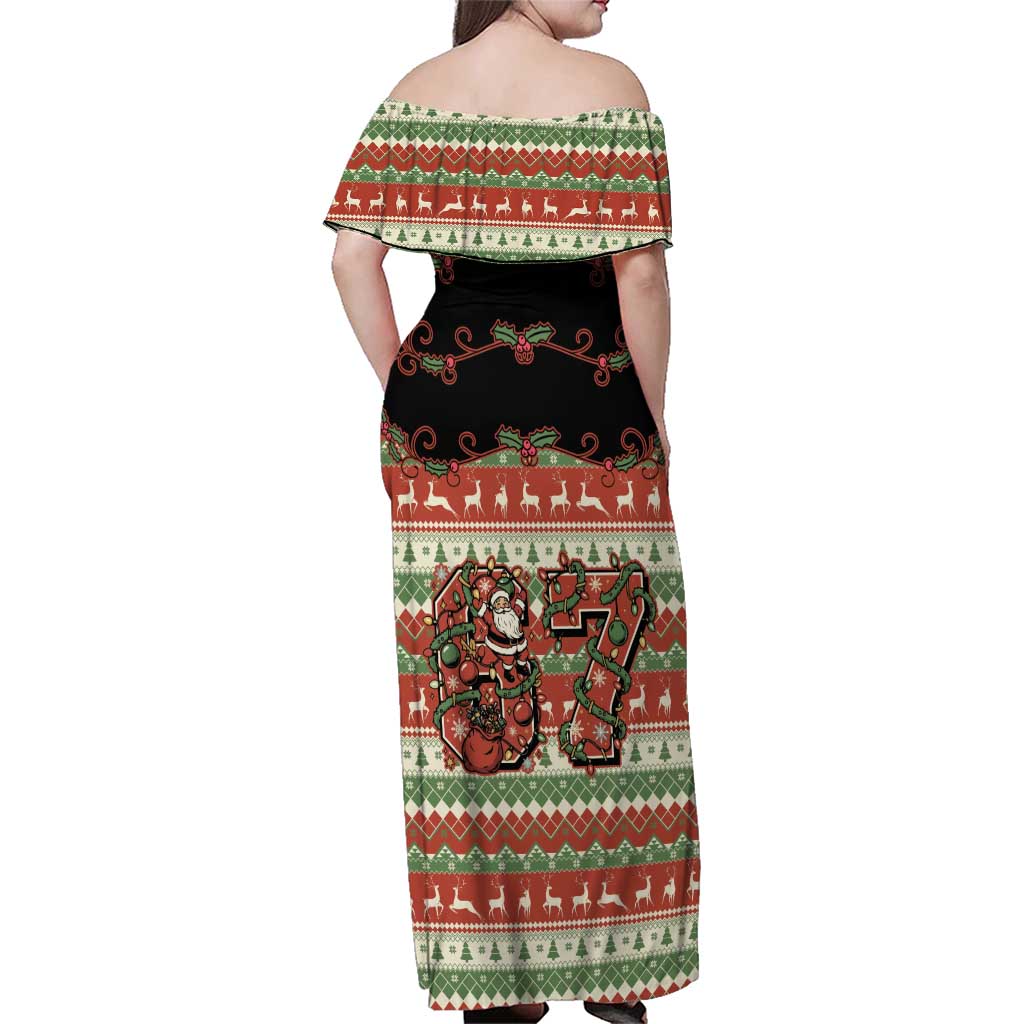 Western Yoke Family Matching Off Shoulder Maxi Dress and Hawaiian Shirt Funny Six Seven Christmas - Wonder Print Shop