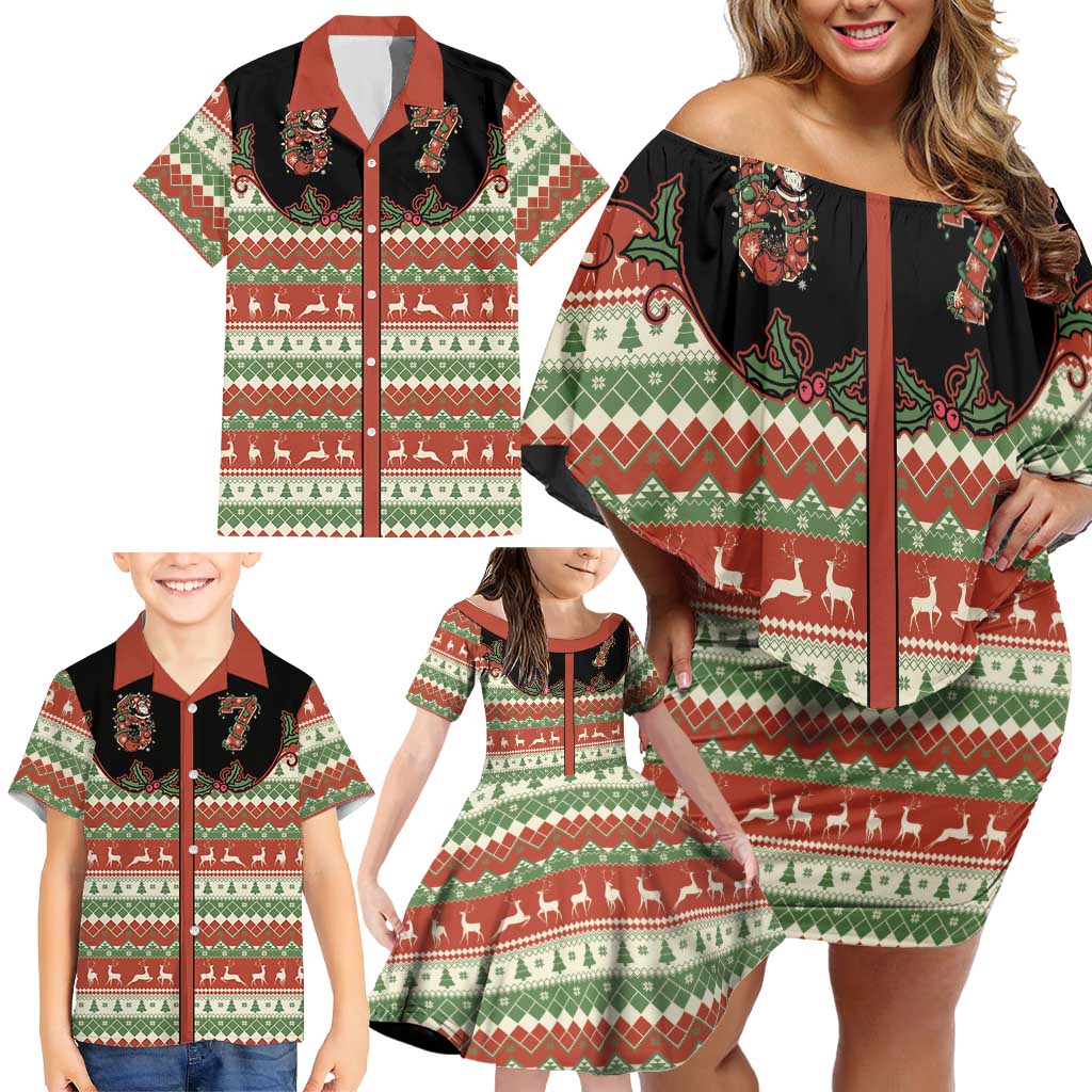 Western Yoke Family Matching Off Shoulder Short Dress and Hawaiian Shirt Funny Six Seven Christmas - Wonder Print Shop