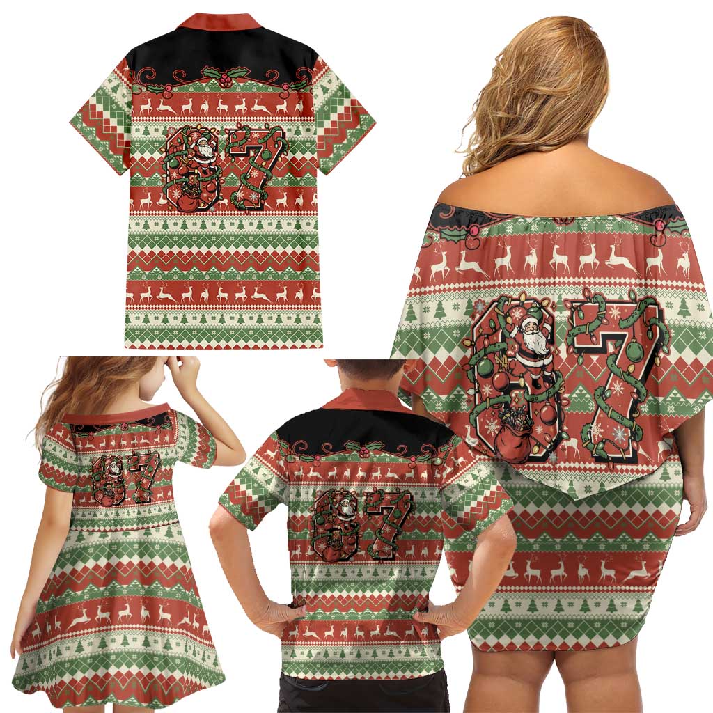 Western Yoke Family Matching Off Shoulder Short Dress and Hawaiian Shirt Funny Six Seven Christmas - Wonder Print Shop