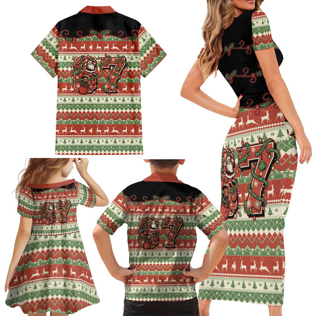 Western Yoke Family Matching Short Sleeve Bodycon Dress and Hawaiian Shirt Funny Six Seven Christmas - Wonder Print Shop
