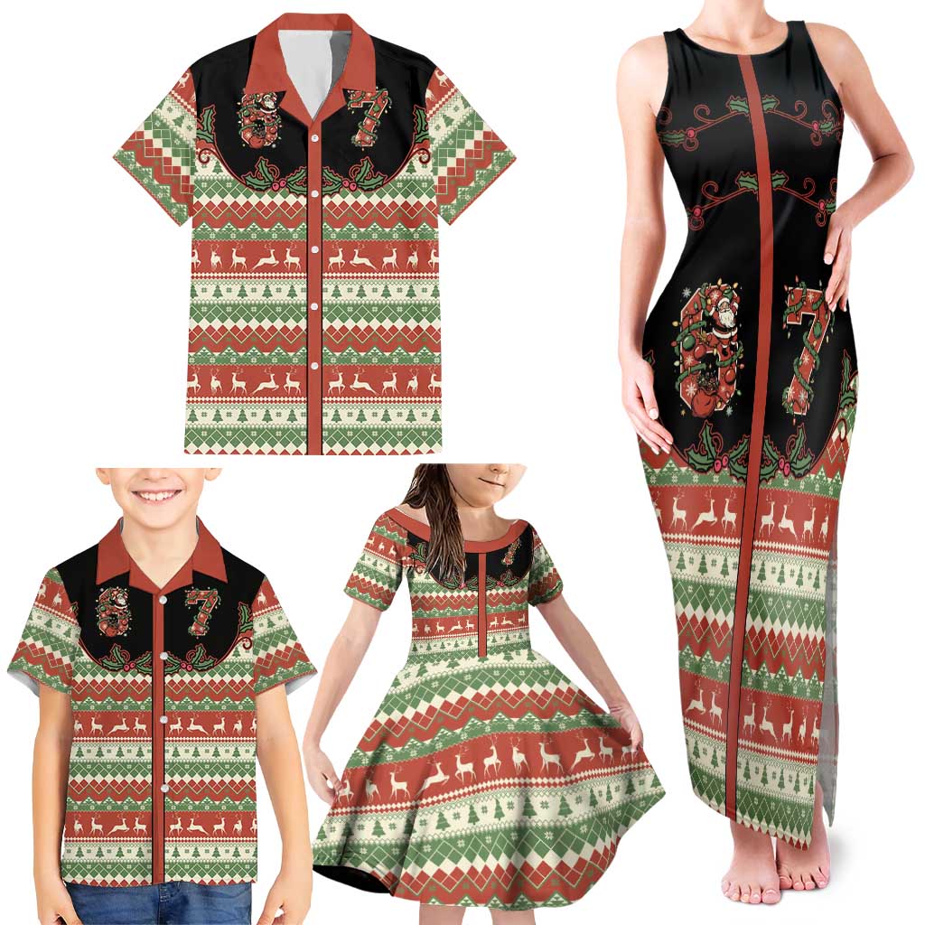 Western Yoke Family Matching Tank Maxi Dress and Hawaiian Shirt Funny Six Seven Christmas - Wonder Print Shop