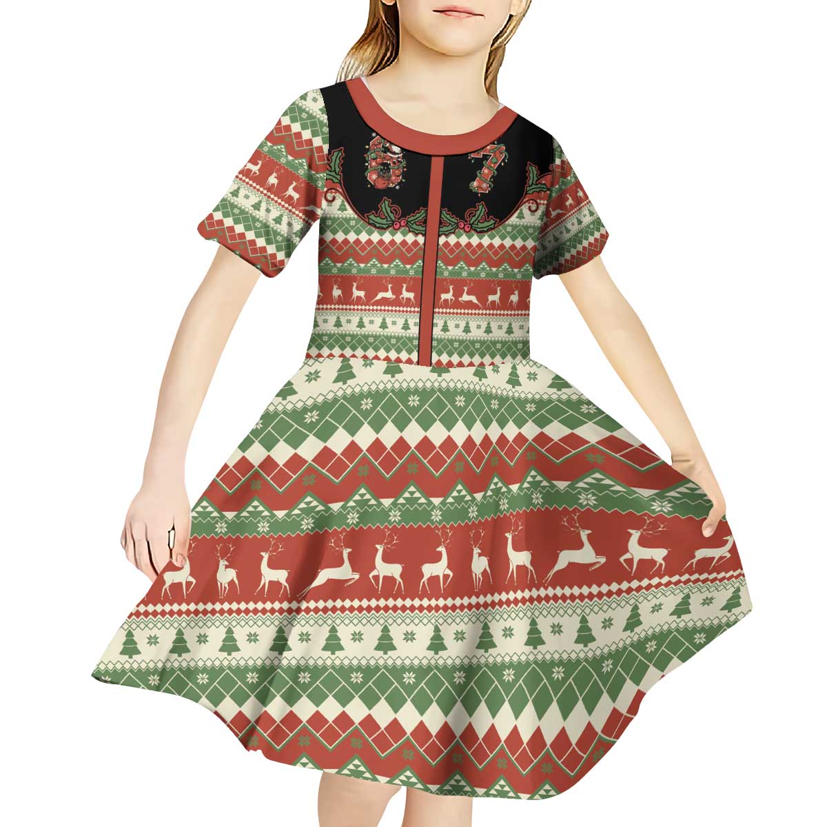 Western Yoke Kid Short Sleeve Dress Funny Six Seven Christmas - Wonder Print Shop
