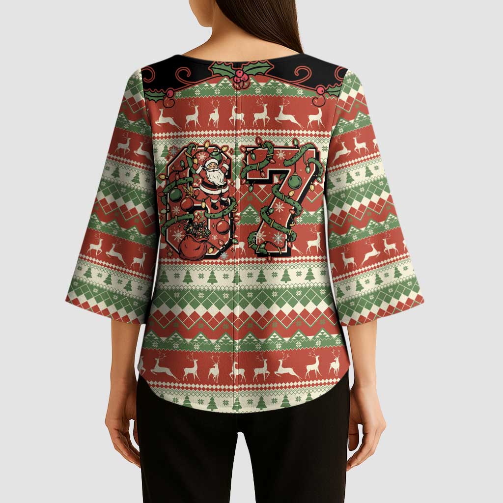 Western Yoke Kimono Sleeve Blouse Funny Six Seven Christmas - Wonder Print Shop