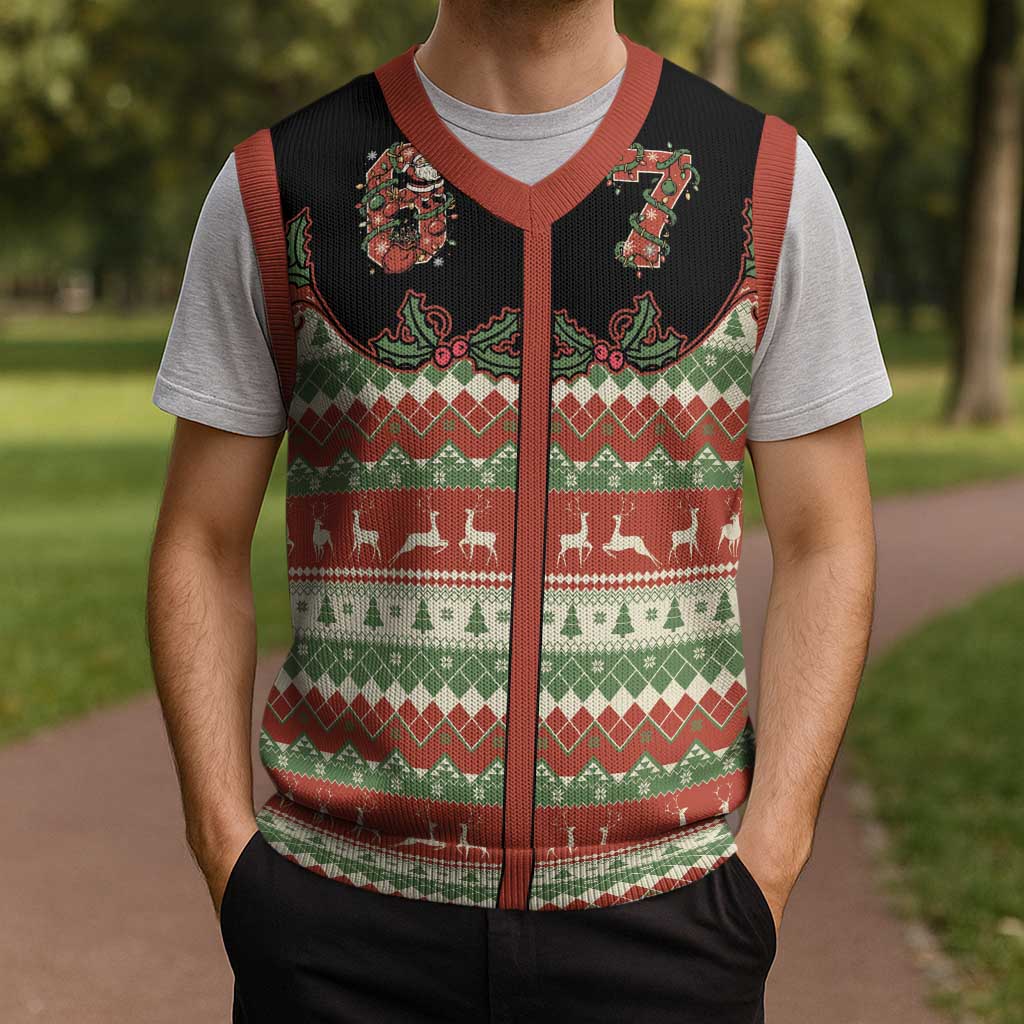 Western Yoke Christmas Knitted V-Neck Vest Six Seven Christmas - Wonder Print Shop