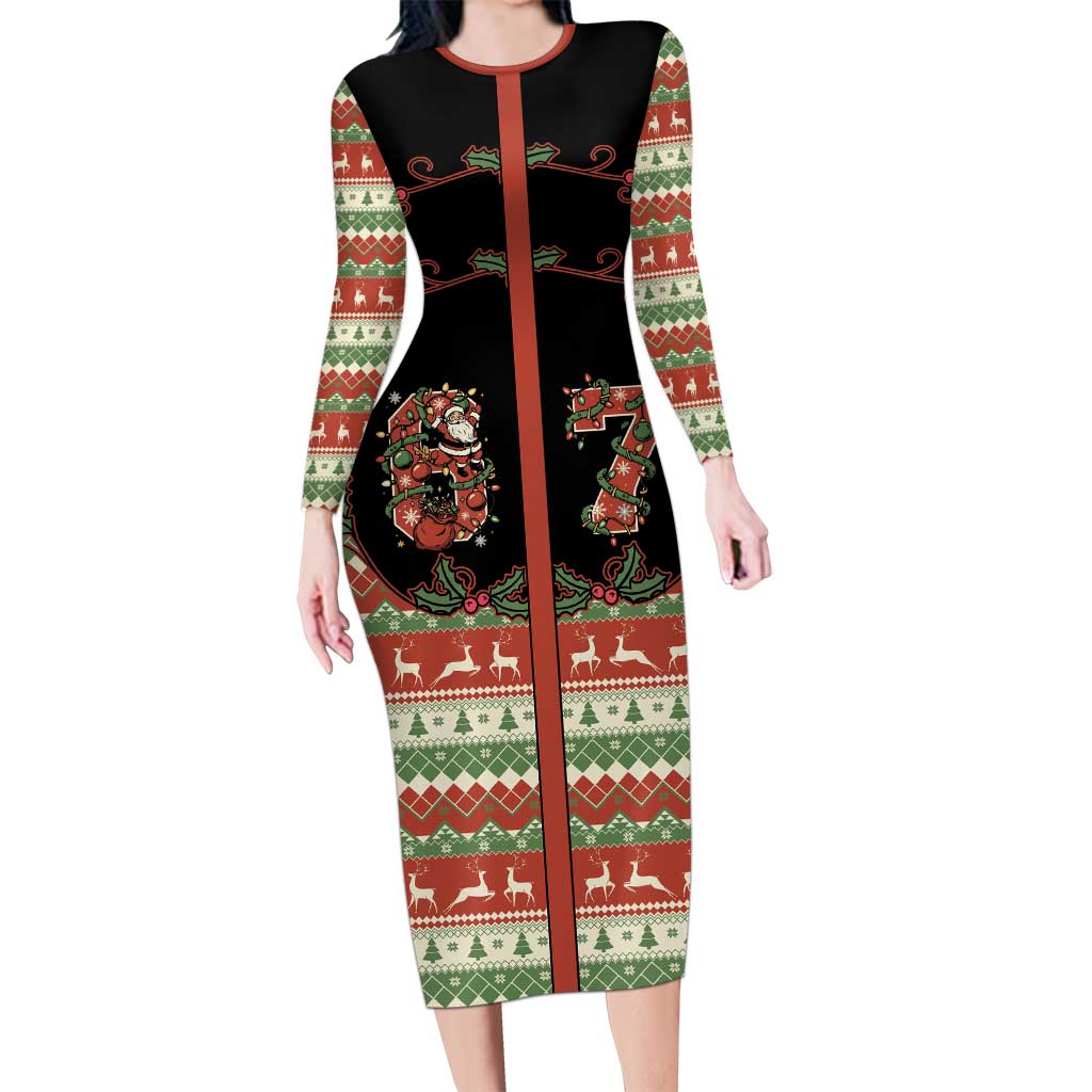 Western Yoke Long Sleeve Bodycon Dress Funny Six Seven Christmas - Wonder Print Shop