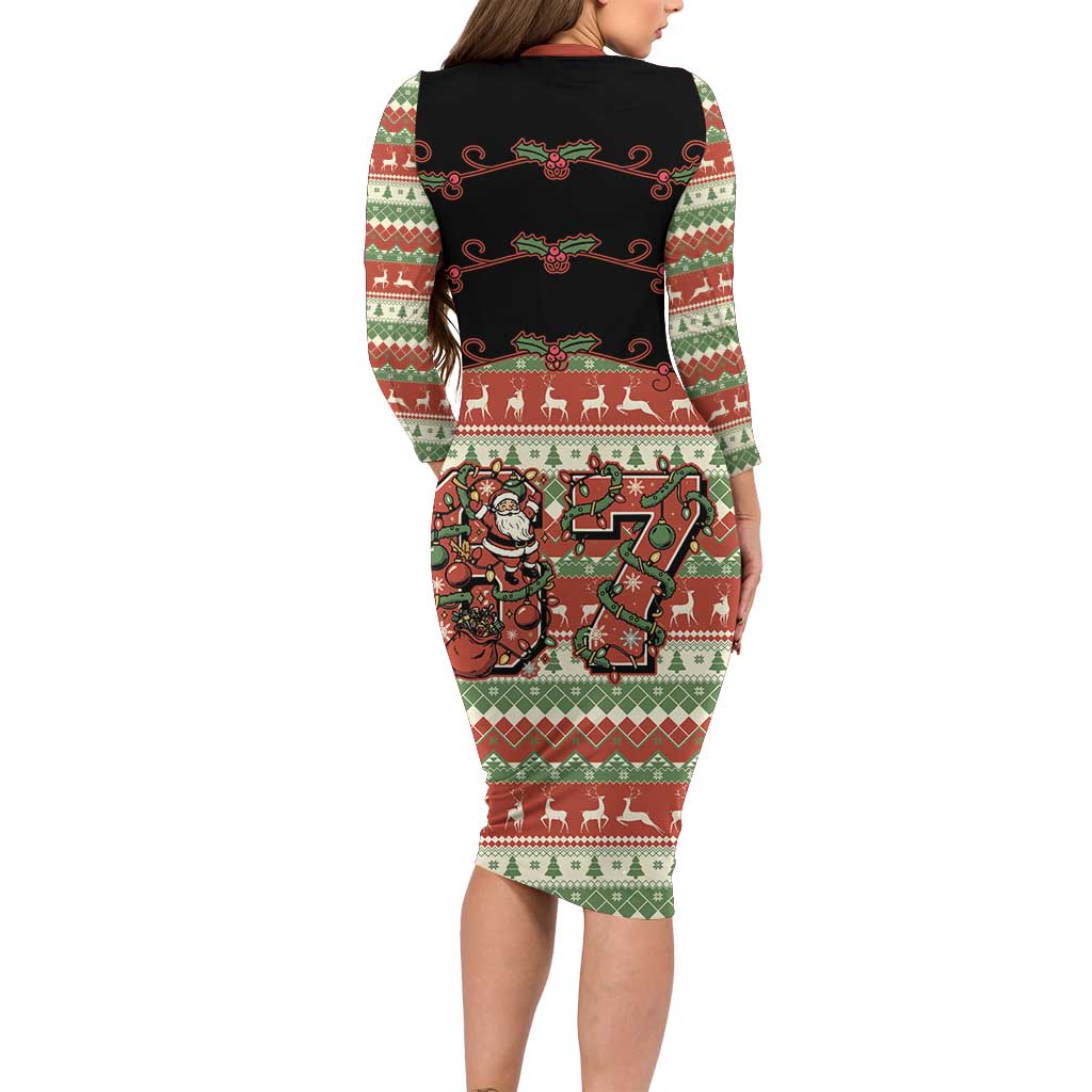 Western Yoke Long Sleeve Bodycon Dress Funny Six Seven Christmas - Wonder Print Shop