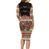 Western Yoke Long Sleeve Bodycon Dress Funny Six Seven Christmas - Wonder Print Shop