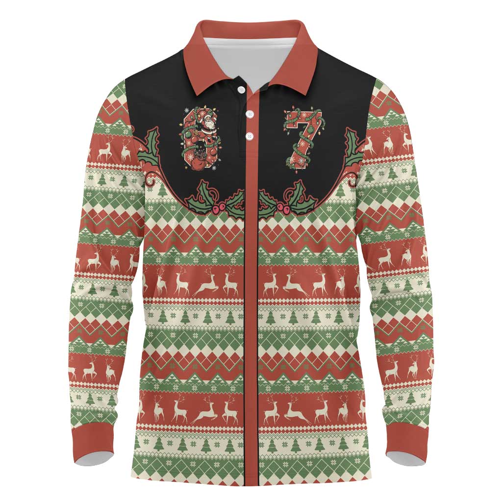 Western Yoke Long Sleeve Polo Shirt Funny Six Seven Christmas - Wonder Print Shop