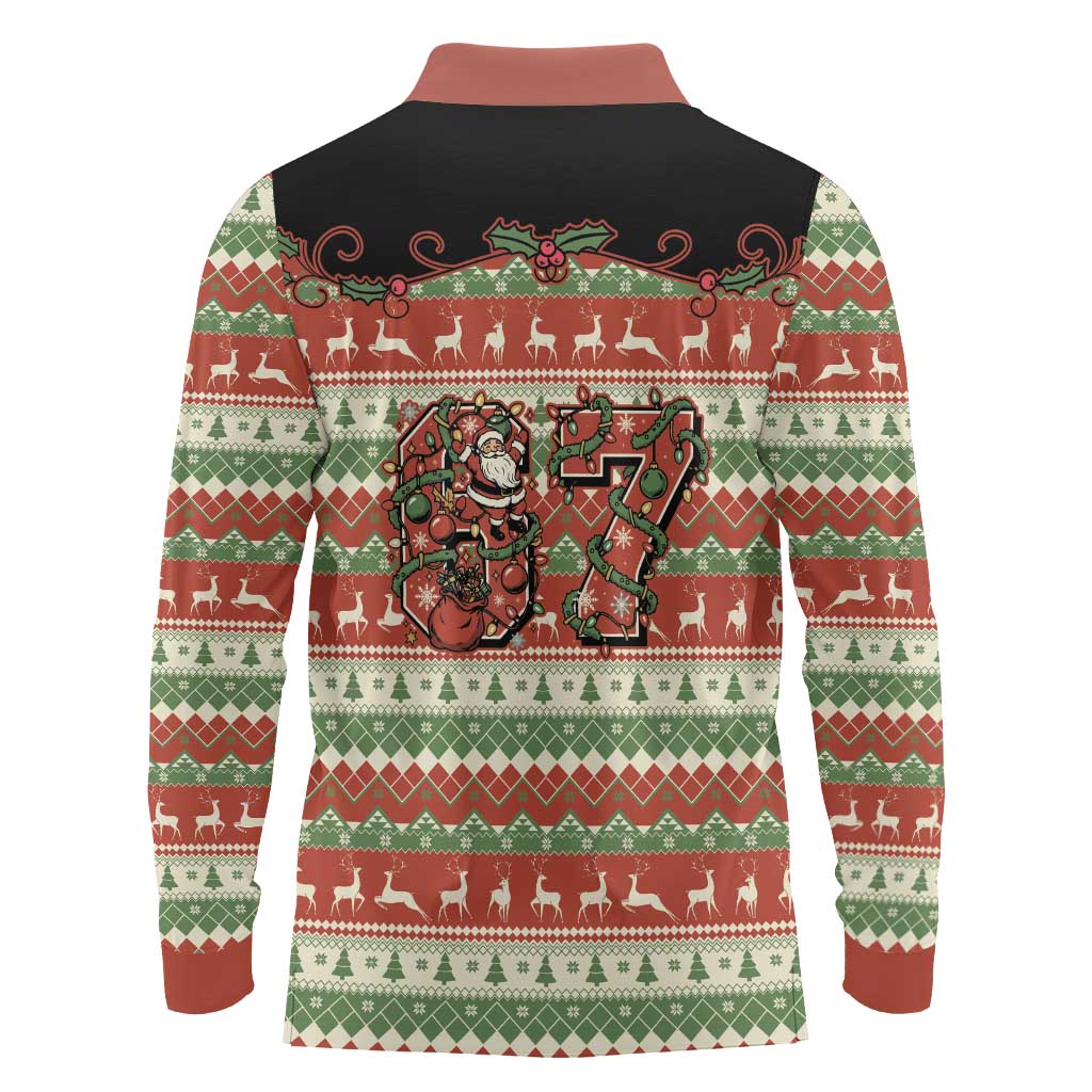 Western Yoke Long Sleeve Polo Shirt Funny Six Seven Christmas - Wonder Print Shop