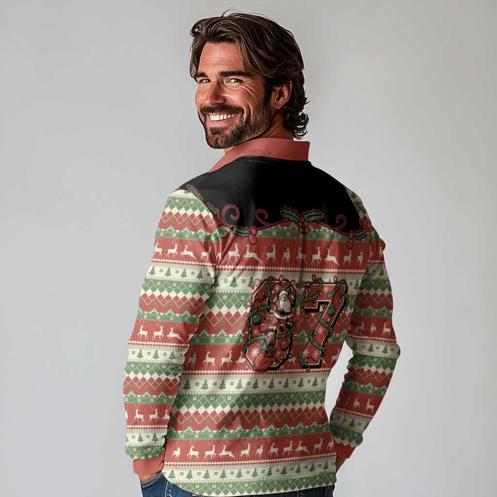 Western Yoke Long Sleeve Polo Shirt Funny Six Seven Christmas - Wonder Print Shop