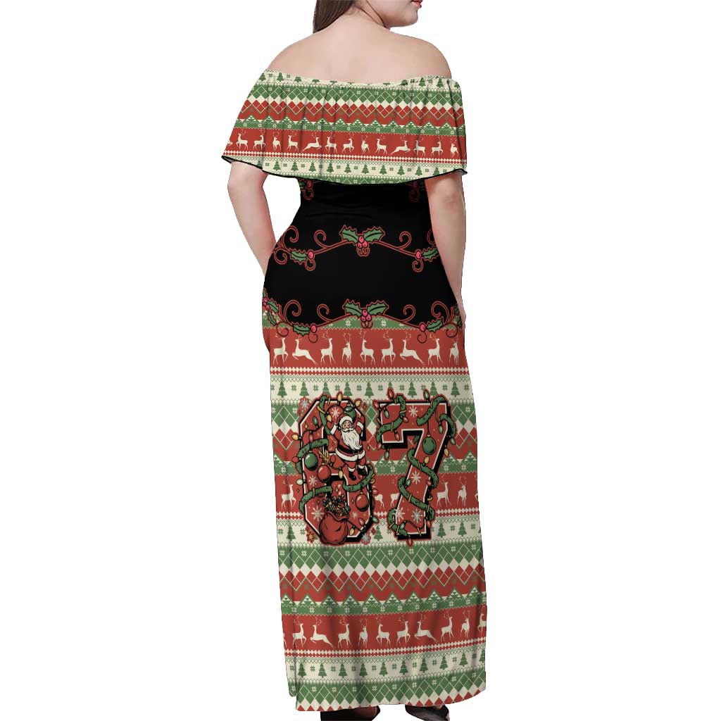Western Yoke Off Shoulder Maxi Dress Funny Six Seven Christmas - Wonder Print Shop