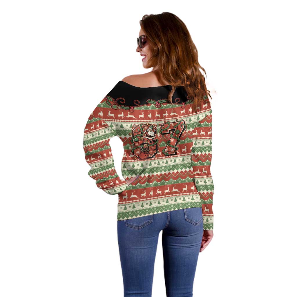 Western Yoke Off Shoulder Sweater Funny Six Seven Christmas - Wonder Print Shop