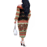 Western Yoke Off The Shoulder Long Sleeve Dress Funny Six Seven Christmas - Wonder Print Shop
