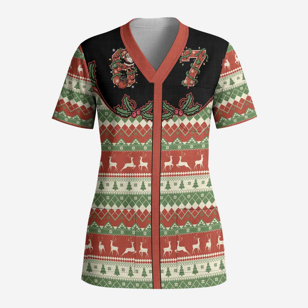 Western Yoke Scrub Top Funny Six Seven Christmas - Wonder Print Shop