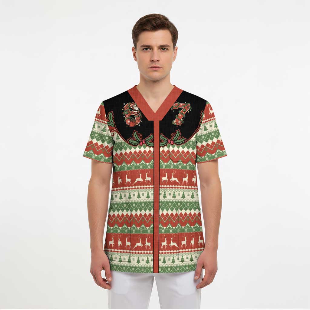 Western Yoke Scrub Top Funny Six Seven Christmas - Wonder Print Shop