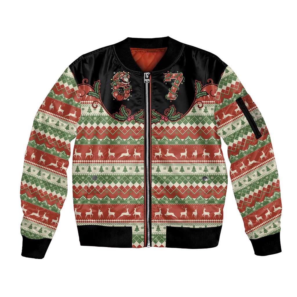 Western Yoke Sleeve Zip Bomber Jacket Funny Six Seven Christmas - Wonder Print Shop
