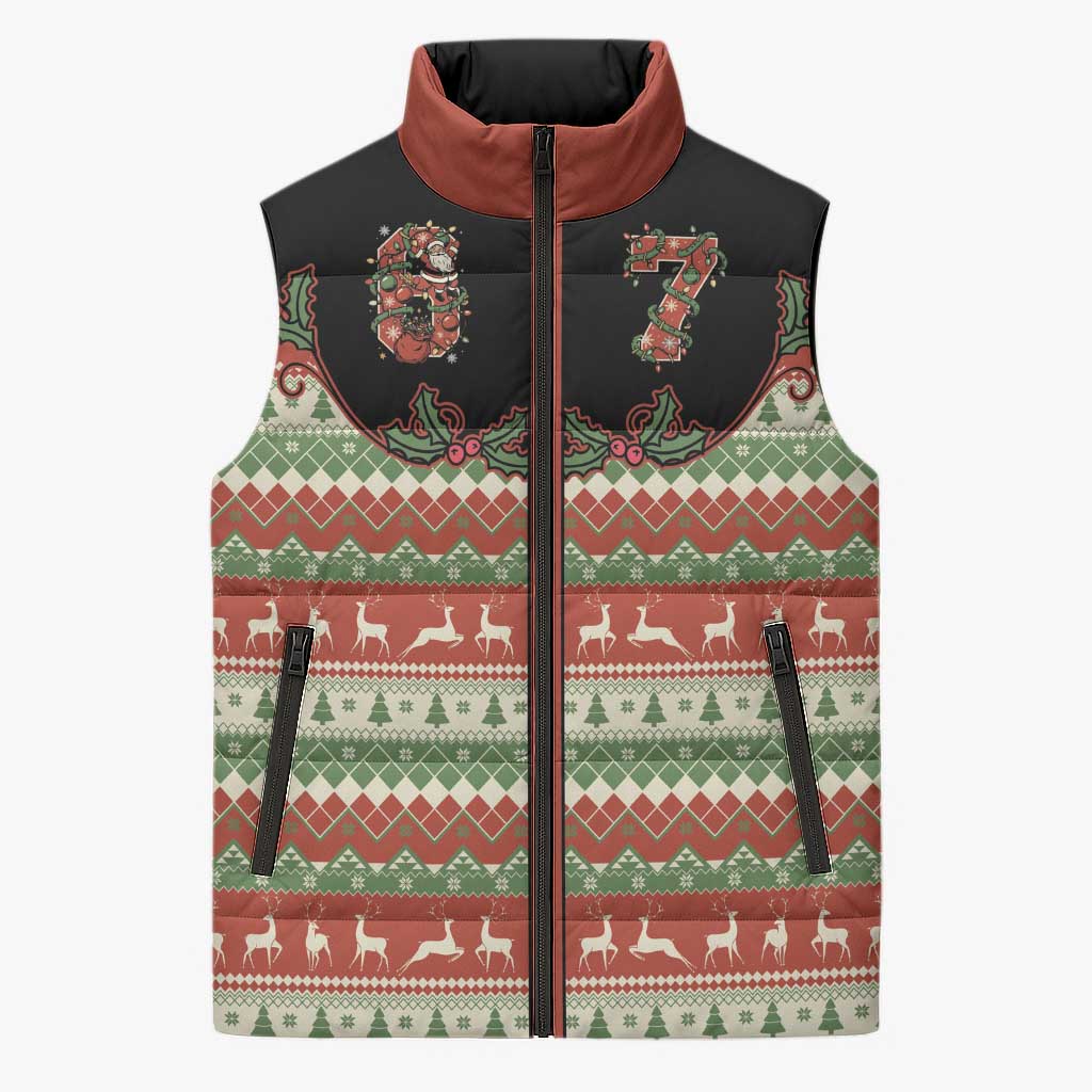 Western Yoke Sleeveless Puffer Jacket Funny Six Seven Christmas - Wonder Print Shop