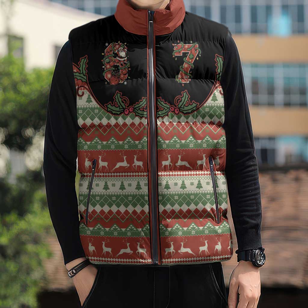 Western Yoke Sleeveless Puffer Jacket Funny Six Seven Christmas - Wonder Print Shop