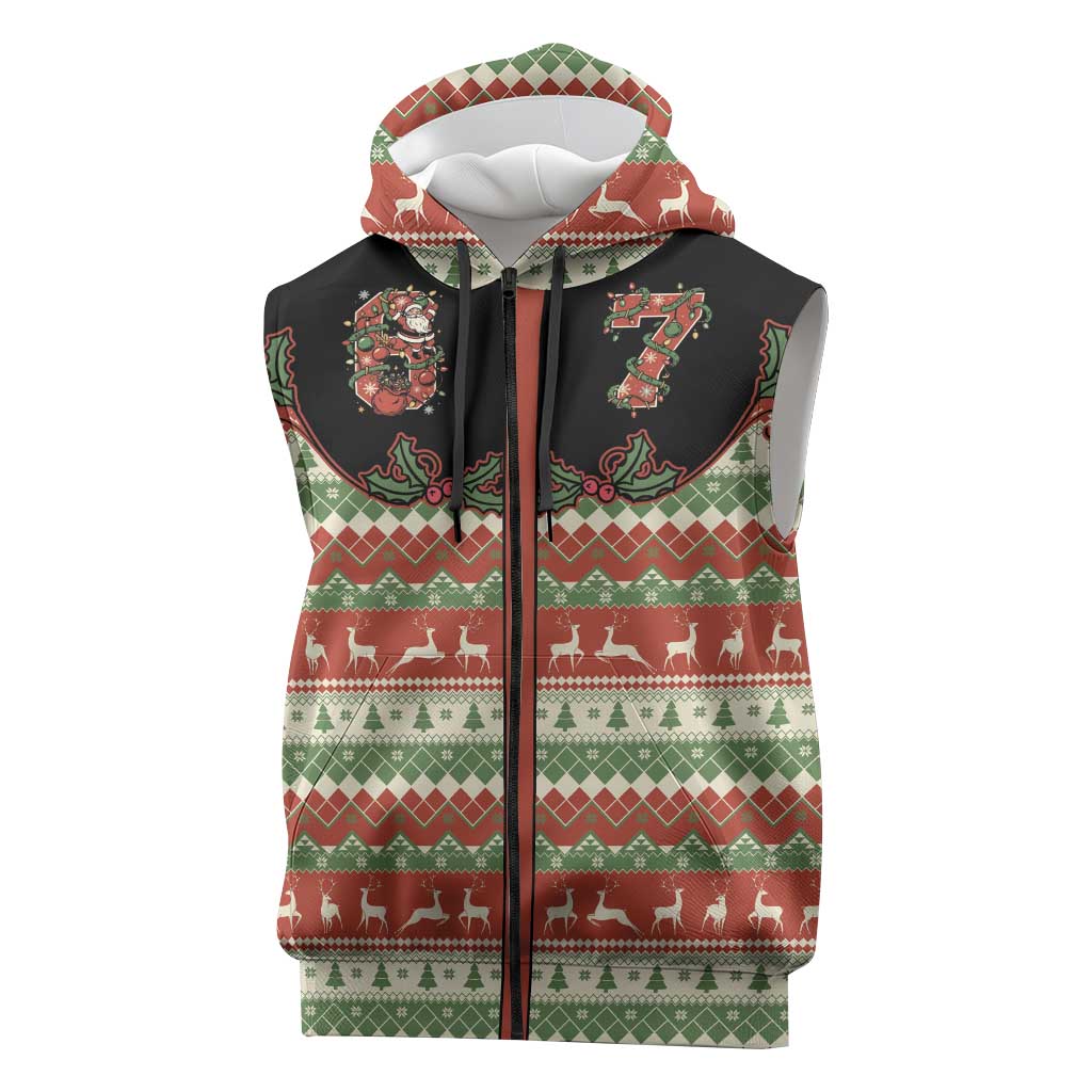 Western Yoke Sleeveless Zip Hoodie Funny Six Seven Christmas - Wonder Print Shop