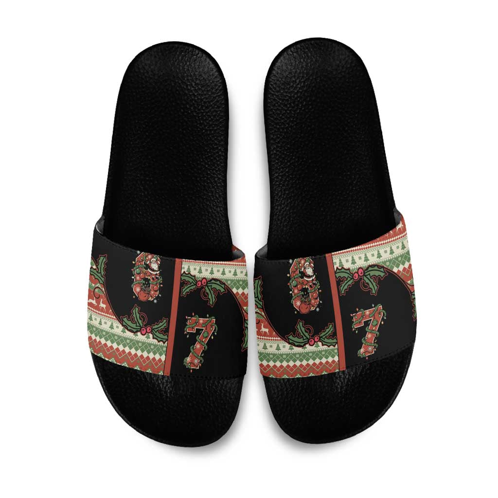 Western Yoke Slide Sandals Funny Six Seven Christmas - Wonder Print Shop
