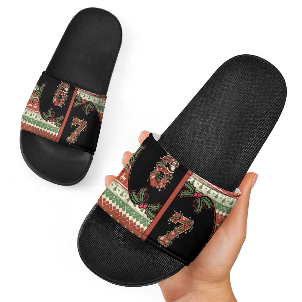 Western Yoke Slide Sandals Funny Six Seven Christmas - Wonder Print Shop