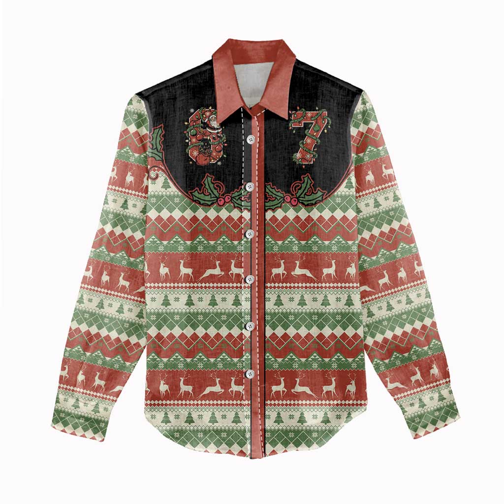 Western Yoke Women Casual Shirt Funny Six Seven Christmas - Wonder Print Shop