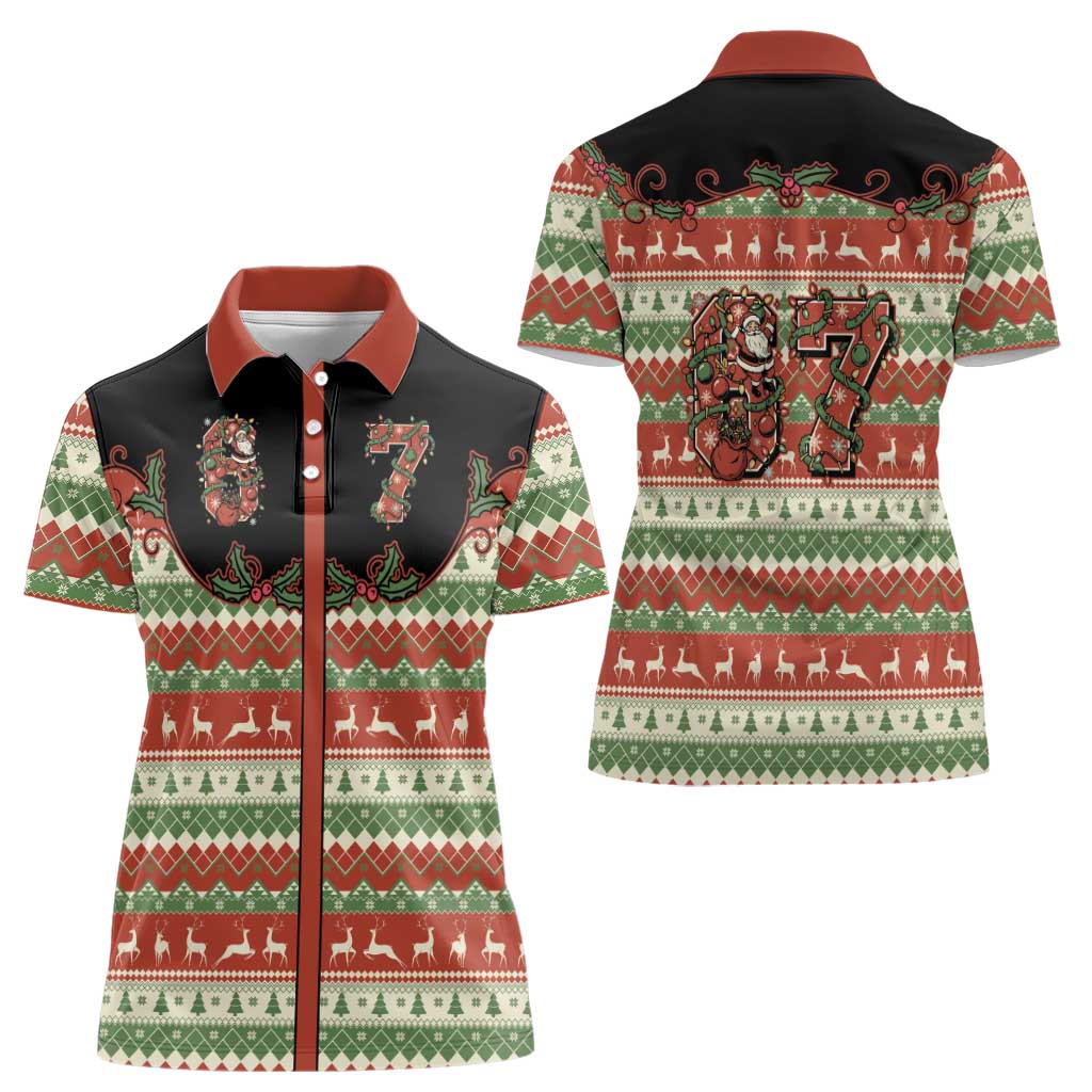 Western Yoke Women Polo Shirt Funny Six Seven Christmas - Wonder Print Shop