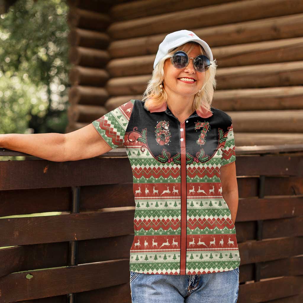 Western Yoke Women Polo Shirt Funny Six Seven Christmas - Wonder Print Shop