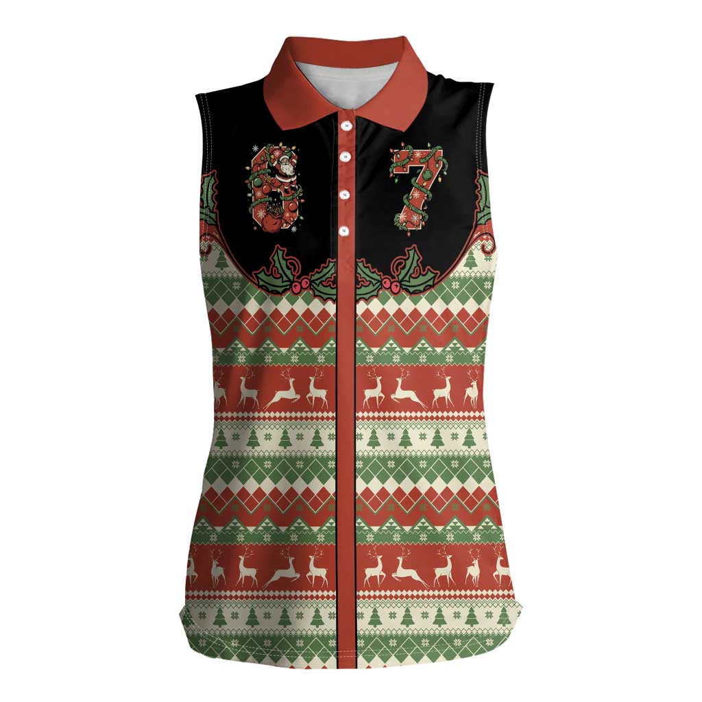 Western Yoke Women Sleeveless Polo Shirt Funny Six Seven Christmas - Wonder Print Shop