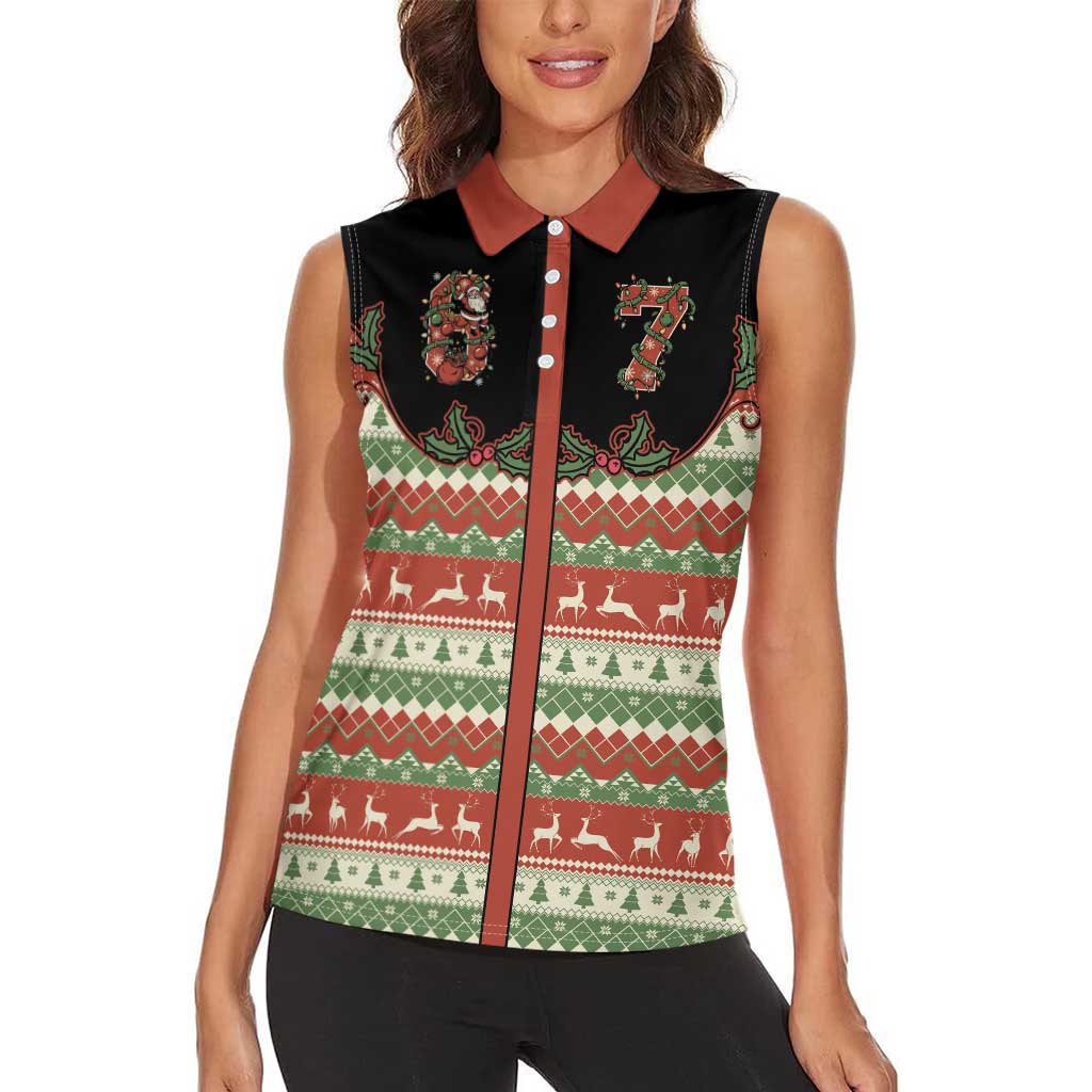 Western Yoke Women Sleeveless Polo Shirt Funny Six Seven Christmas - Wonder Print Shop