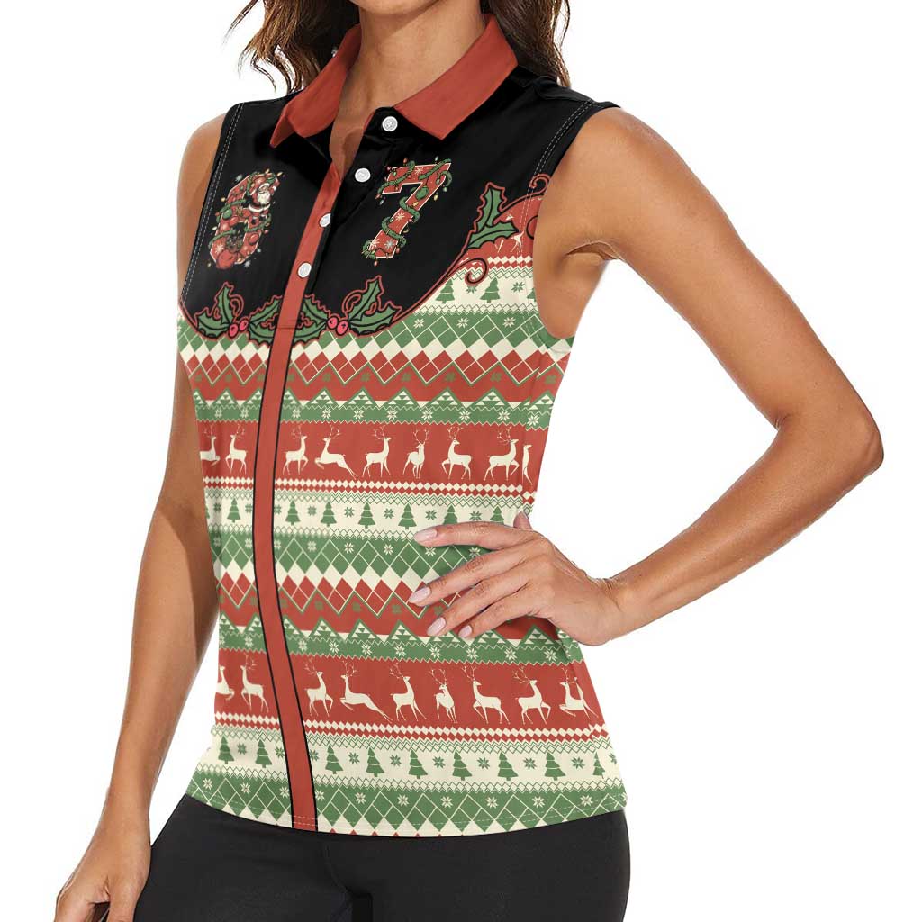 Western Yoke Women Sleeveless Polo Shirt Funny Six Seven Christmas - Wonder Print Shop